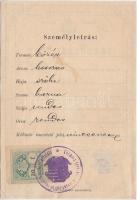 1901 Egy évre érvényes igazolási jegy  magánhivatalnok részére, bélyegzővel, 30 fillér okmánybélyegg...