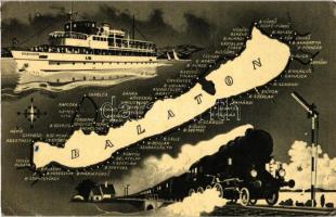 Balaton, hajó, gőzmozdony, Képzőművészeti Alap kiadása s: Farnadi Frigyes (EK)