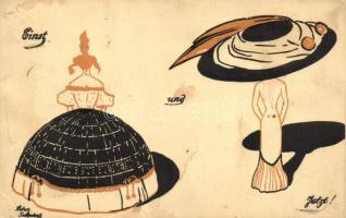 Einst und jetzt! / Ladies silhouette, artist signed (fa)