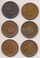 Amerikai Egyesült Államok 1886-1907. 1c Br "Indián" (6xklf) T:2-,3
USA 1886-1907. 1 Cent ...