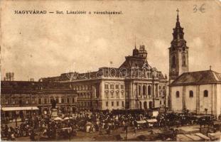 Nagyvárad, Szent László tér, városháza / square, town hall, market (EK)