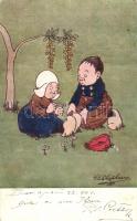Dutch folklore, children, M. Munk Vienne Nr. 185., artist signed, Holland folklór gyerekekkel, M. Munk Vienne Nr. 185., s