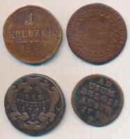 1761P 1kr Cu "Mária Terézia" + 1812E 1kr Cu + 1851E 1kr Cu + Osztrák Németalföld 1788. 1l Cu T:2-,3 1851E 1kr deformálódott