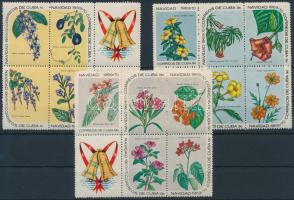 Karácsony, virágok sor szelvényes 6-os tömbökben Christmas, flowers set in coupon blocks of 6