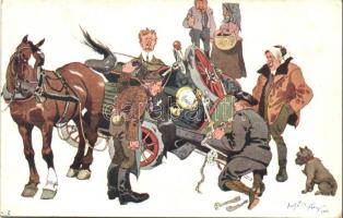 Destroyed carriage, humour, B.K.W.I. 574-4. s: Schönpflug (EK)