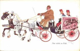 Nur nicht zu Fuss / Horse carriage, humour, B.K.W.I. 927-3. s:  Schönpflug