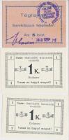 Budapest ~1920. 1K "Vasas tisztviselők beszerzési csoportja" szükségpénz, hátlapon körbélyegzővel (2x) + Eger 1949. "Az Angolkisasszonyok Egri Intézetében Létező Római Katolikus Érseki Leányiskolák Igazgatósága - Szeretetházunk felépítéséért" 5Ft értékű téglajegy, bélyegzéssel T:I,I-