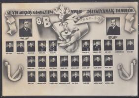 1949 A székesfehérvári Ybl Miklós Gimnázium végzős növendékeinek kistablója, 29 nevesített portréval, 16x23 cm