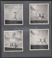 cca 1936 Dr. Csörgeő Tibor (1896-1968) négy felvétele Szentpál Olga tánccsoportjának szabadon és boldogan szárnyaló tagjairól, az iskola archívumából, kartonlapra felragasztva, 5,5x5,5 cm, karton 17x15 cm