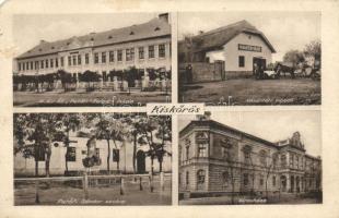 Kiskőrös, Petőfi Polgári iskola, Vásártéri vigadó, Petőfi szobra, Városháza (EM)