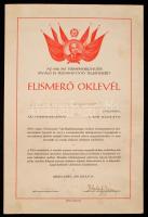 1950 Rákosi Elismerő Oklevél 316%-os terménybeadás teljesítésért, kissé viseltes állapotban, 30x20cm