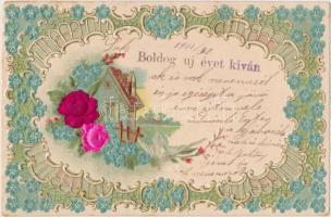 Floral greeting card, litho silk card (EK)