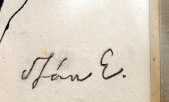 Szász Endre (1926-2003): Kalapos férfi. Tus, papír, jelzett, üvegezett keretben, 15×8 cm