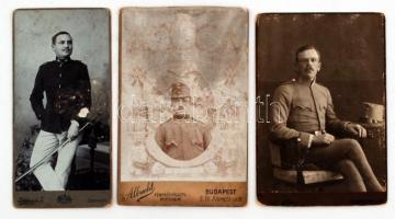 cca 1890-1910 3 db keményhátú katonafotó, fehértemplomi (Botfán), budapesti (Albrecht) illetve szentesi (Fridrich) műtermekből, egyikük hátulján feliratozva, különböző méretben
