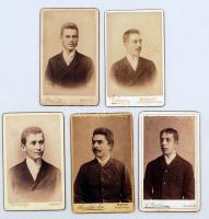 cca 1890-1910 5 db fiatalemberekről készült keményhátú fotó különböző budapesti műtermekből (Hirsch, Goszleth, Szerdahelyi, Halácsy, Klösz), különböző méretben