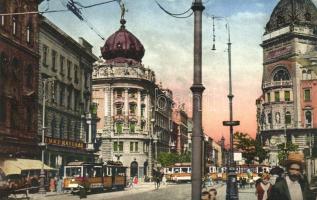 Budapest VII. Rákóczi út, Emke Kávéház, villamosok