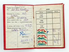 1948 Magyar Kommunista Párt tagsági könyv, tagsági bélyegekkel, Rákosi Mátyás bélyegzett aláírásával