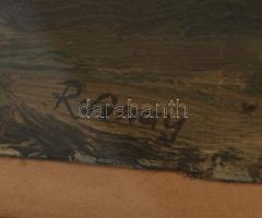 Rudnay jelzéssel: Falusi házak, olaj, papír, üvegezett fa keretben, 21×24,5 cm