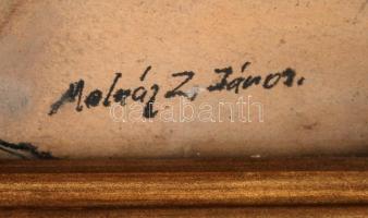 Molnár jelzéssel: Csendélet rózsákkal, vegyes technika, papír, üvegezett, sérült fa keretben, 41,5×2...