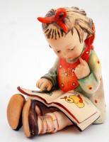 M.J. Hummel olvasó kislány, kézzel festett, jelzett, restaurált, m:11 cm