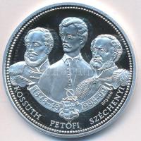 Szabó Géza (1939-) 1999. "A Szabadságharc 150.évfordulója - Kossuth, Petőfi, Széchenyi / Bem tábornok" Ag emlékérem (31.1g/0.999/42,5mm) T:PP Dísztokban, tanúsítvánnyal