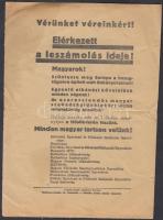 cca 1920 Vérünket véreinkért! irredenta röplap melyet a hátoldalon található szöveg szerint repülőgépről dobáltak le,kissé foltos, 22x16cm