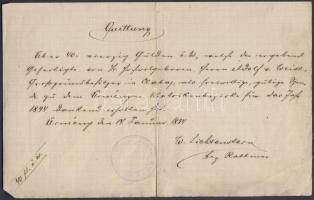 1894 Ürmény (ma: Mojmírovce, Szlovákia), Lichtenstein rabbi német nyelvű, kézzel írt nyugtája, hivatali bélyegzővel