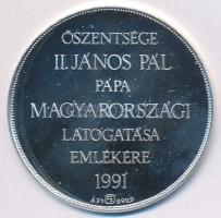 Fülöp Zoltán (1951-) 1991. "Őszentsége II. János Pál pápa magyarországi látogatása emlékére" Ag emlékérem eredeti tokban (15.70g/0.999/42,5mm) T:PP felületi karc