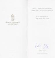 Szőcs Géza (1953- ) kultúráért felelős államtitkár (2010-2012) nyomtatott aláírása karácsonyi üdvözl...