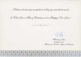 Martonyi János külügyminiszter nyomtatott aláírása karácsonyi üdvözlőlapon