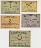 Nagyszőllős 1919. 50f + 1K + 2K + 3K + 5K "Ugocsai Világítási Rt." értékjegyek eredeti bor...