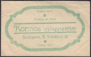 Budapest V. Kormos gyógyszertár recept boríték