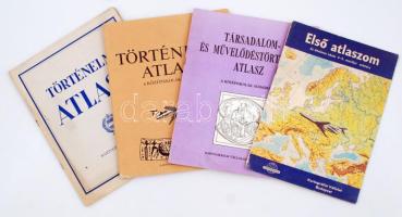 4 db különféle iskolai atlasz: Első atlaszom, Történelmi atlasz, Társadalom- és művelődéstörténeti a...