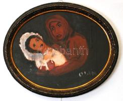 Oláh Mara (1945-): Ölelkezők. Olaj, farost, jelzett, keretben, 29×36 cm