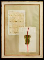Szilasi Anna (1947-): Textil minták. Vegyes technika, farost, jelzett, keretben, 114×83 cm