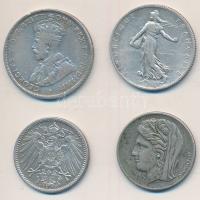 Német Birodalom 1906F 1M Ag + Franciaország 1905. 2Fr Ag + Ausztrália 1927. 1Fl Ag "V. György&q...