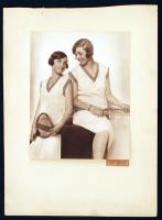 cca 1930 Dora Horovitz bécsi műtermében készült felvétel a tenisztparti után, hidegpecséttel is jelzett fotó, 20x16 cm, karton 33x24 cm