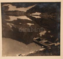 1932 Spitzer László: Hegyi tó, aláírt, feliratozott, díjat nyert fotóművészeti alkotás, 24x22 cm, karton 49x32 cm