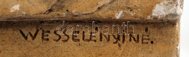 Wesselényiné Tonzor Eszter (1900-?): Ismeretlen férfi portréja, gipsz plakett, jelzett, kicsit sérül...