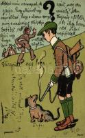 Hunter, dog, artist signed, humour, B.K.W.I. 837-2. litho (EK)