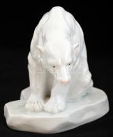 Herendi jegesmedve (Markup Béla), fehér mázas, jelzett, hibátlan, m:19, h:21 cm