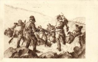 Vitéz Békési Sándor csendőr tiszthelyettes 1915. november 14-én Muszakrovnál három orosz támadást visszaver. Rajzolta Dudinszky Rudolf  / Hungarian gendarm in a battle