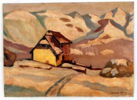 Krizsán jelzéssel: Alpesi ház. Olaj, piszkos, karton, 35×48