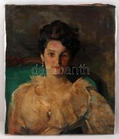 Olvashatatlan jelzéssel: Női portré. Olaj, vászon, restaurált, 55×50 cm