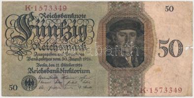 Németország / Weimari Köztársaság 1924. 50M T:III,III- Germany / Weimar Republic 1924. 50 Mark C:F,VG