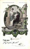6 db századfordulós romantikus, ill. zsáner képeslap / 6 romantic, idyllic postcards from 1900