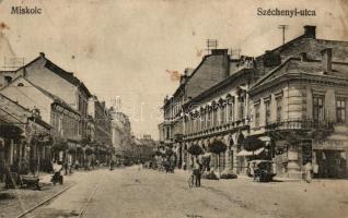Miskolc, Széchenyi utca, Reiner Dávid bútorháza, Reinitz Herman ruhaüzlete, temetkezési vállalat (EB)