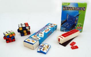 Vegyes játék tétel: torpedó, dominó, 2 db Rubik-kocka, mesedominó, összesen 5 db, változó állapotban