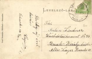 Szászsebes, Mühlbach; Evengélikus templom, Josef Hientz kereskedése, kiadja Josef Baumann / Evangeli...