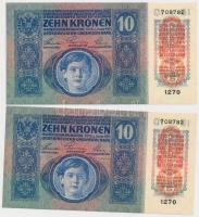 1915. 10K (2x) sorszámkövetők, mindkettő "DEUTSCHÖSTERREICH" felülbélyegzéssel T:I